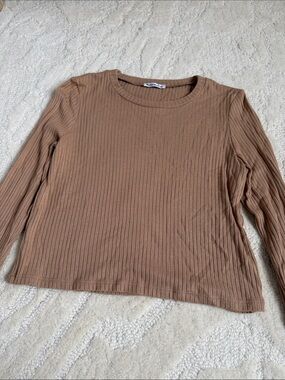 Reformation Ribbed Long Sleeve Top - Brown